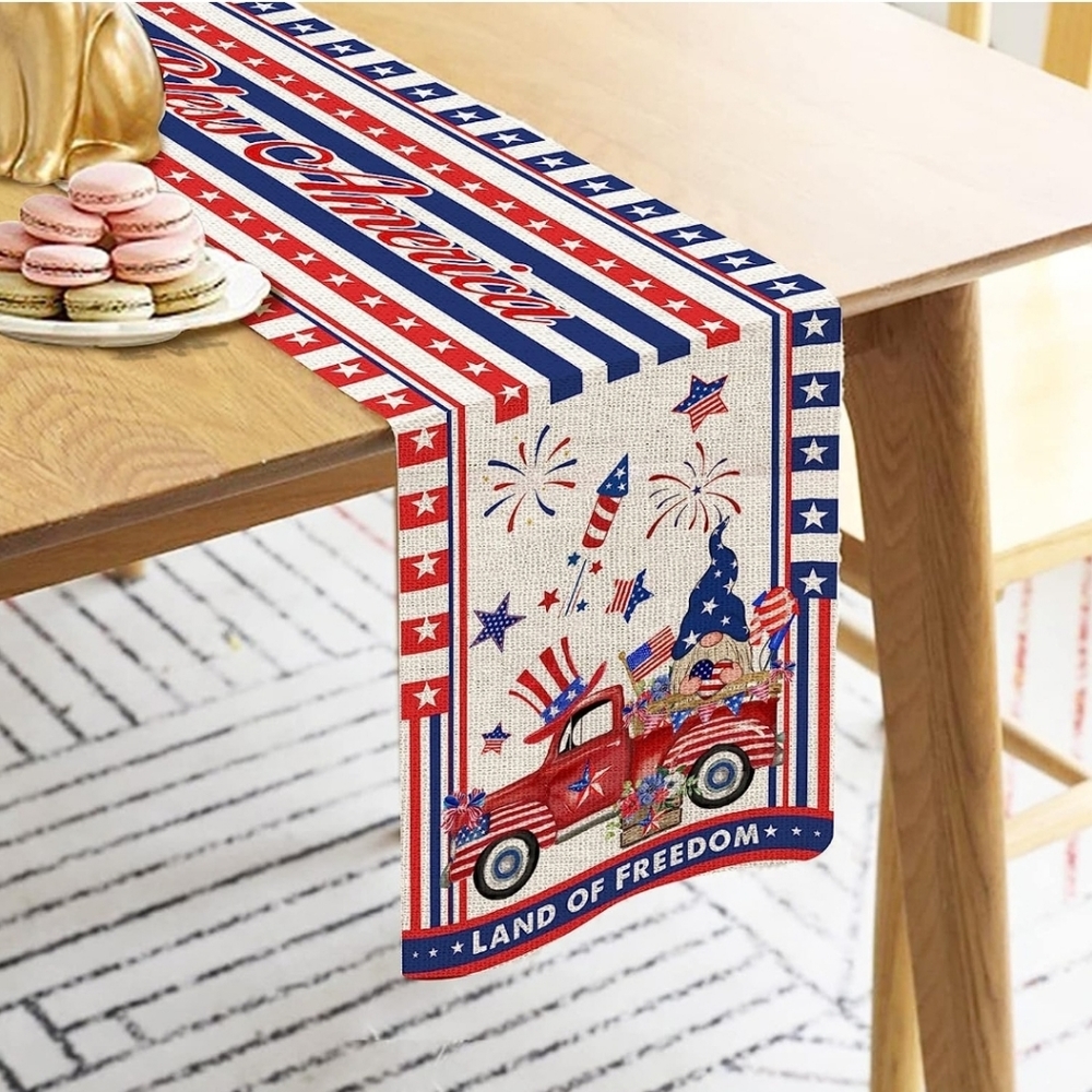 New Premium Burlap Patriotic Table Runner, Happy 4th of July Table Runners 7…